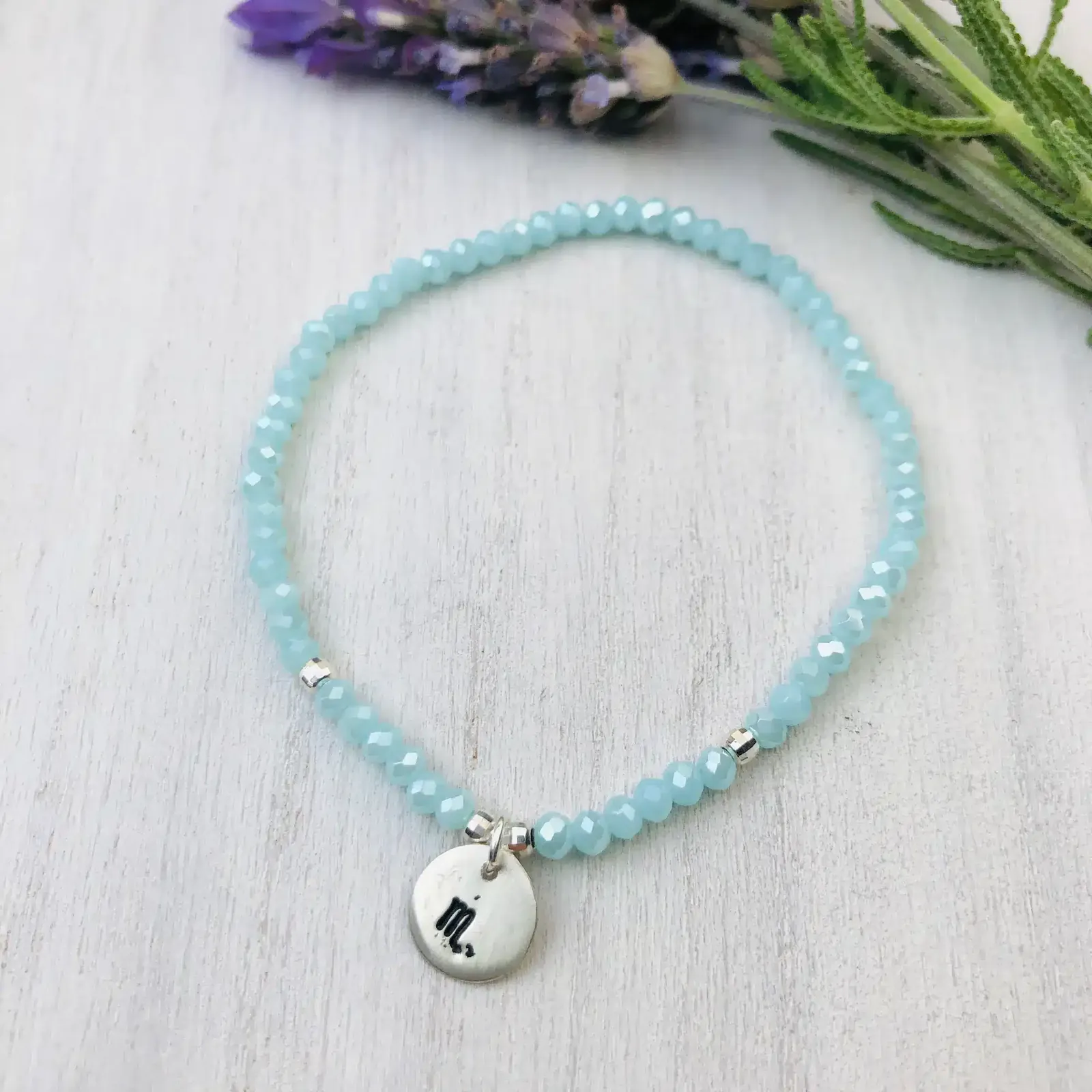 Pulsera cristales y dije de plata sodiaco virgo