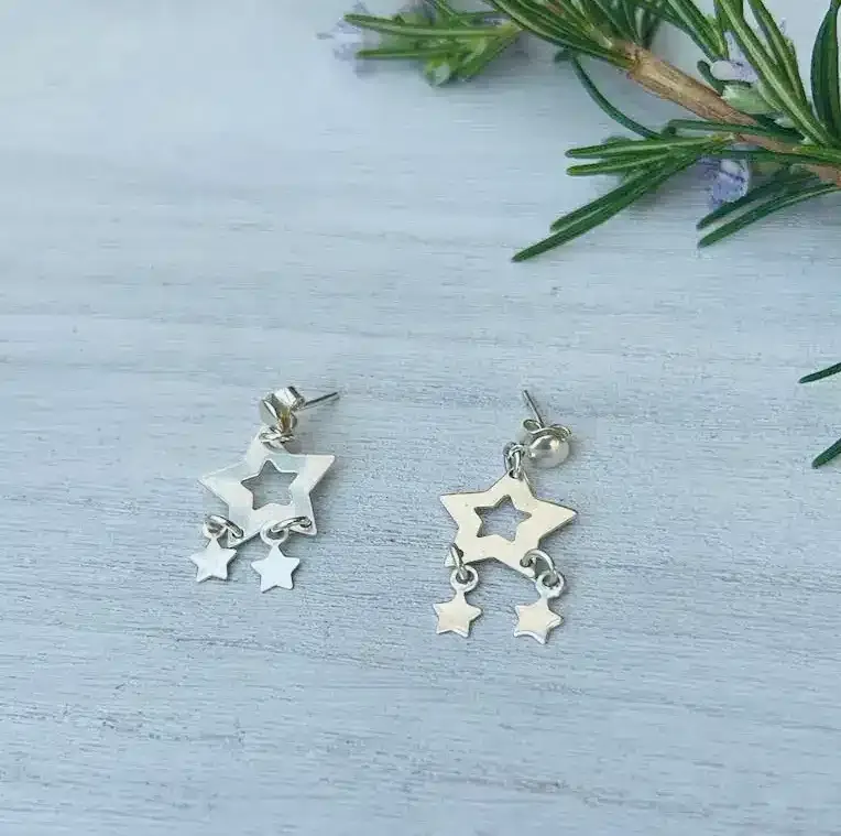 Aros baño de plata estrellas